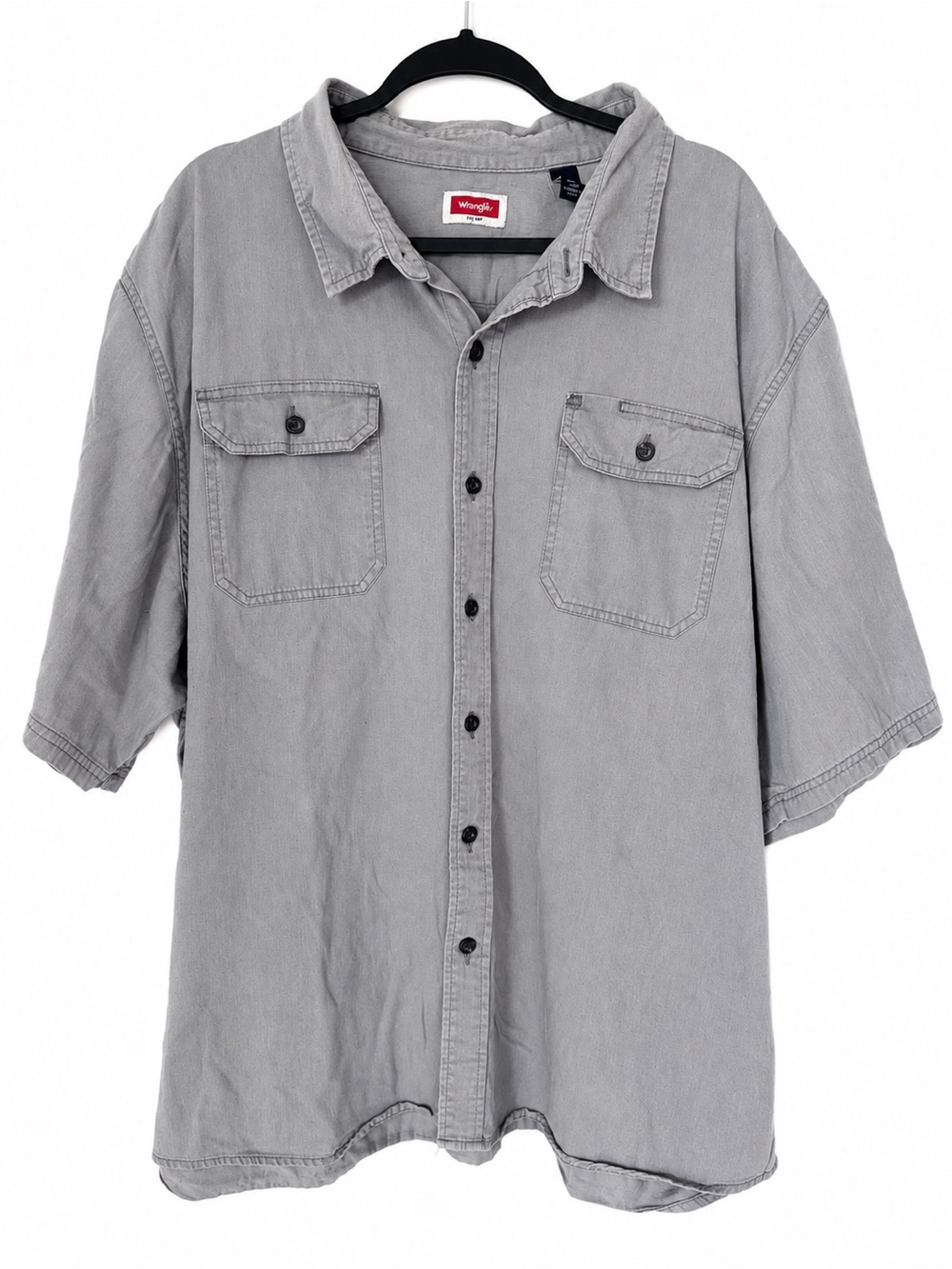 Wrangler Men’s Gray Denim Short Sleeve Button Up Work Shirt Western Rugged 3XL